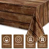 3pcs Brown Wood Grain Tablecloths Rustic Rectangle Plastic Table Covers Farmhouse Table Cloth Decor for Birthday Wedding Party 2