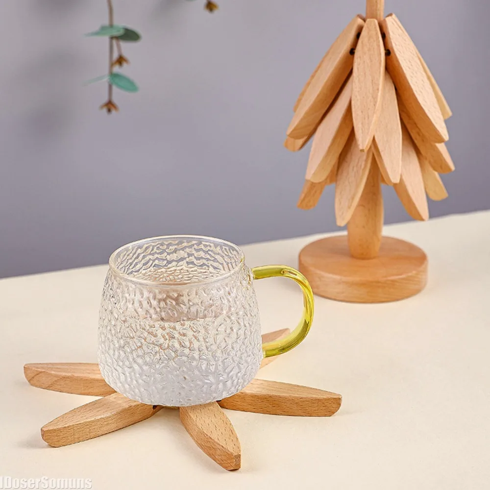 

4PCS Tree Design Stand Wooden Trivets Decorative Anti Scald Heat Resistant Table Mat Coaster Wood Placemats Pot