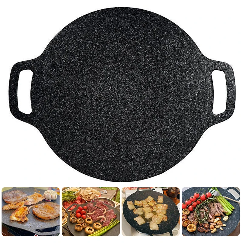 

Outdoor Camping Grill Iron Griddle Non-Stick Round Barbecue Plate Barbecue Meat Induction Griddle Pan Medical Stone Frying Plate