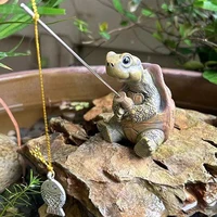 Creative Rope Fishing Turtle Statue Cute Simulation Turtle Resin Figurine Animal Sculpture Ornament Outdoor Home Garden Decor 5