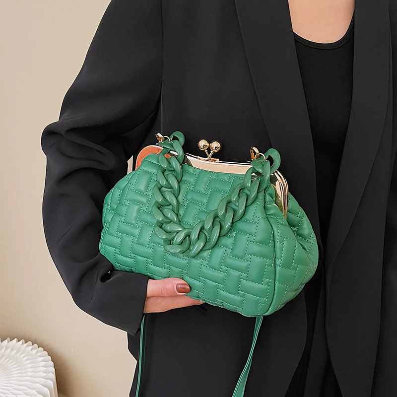 Purple Design Handbag Women Quilted Shoulder Bag Clip Small Crossbody Bags For Women 2022 Metal Chain Clutches Cloud Purse