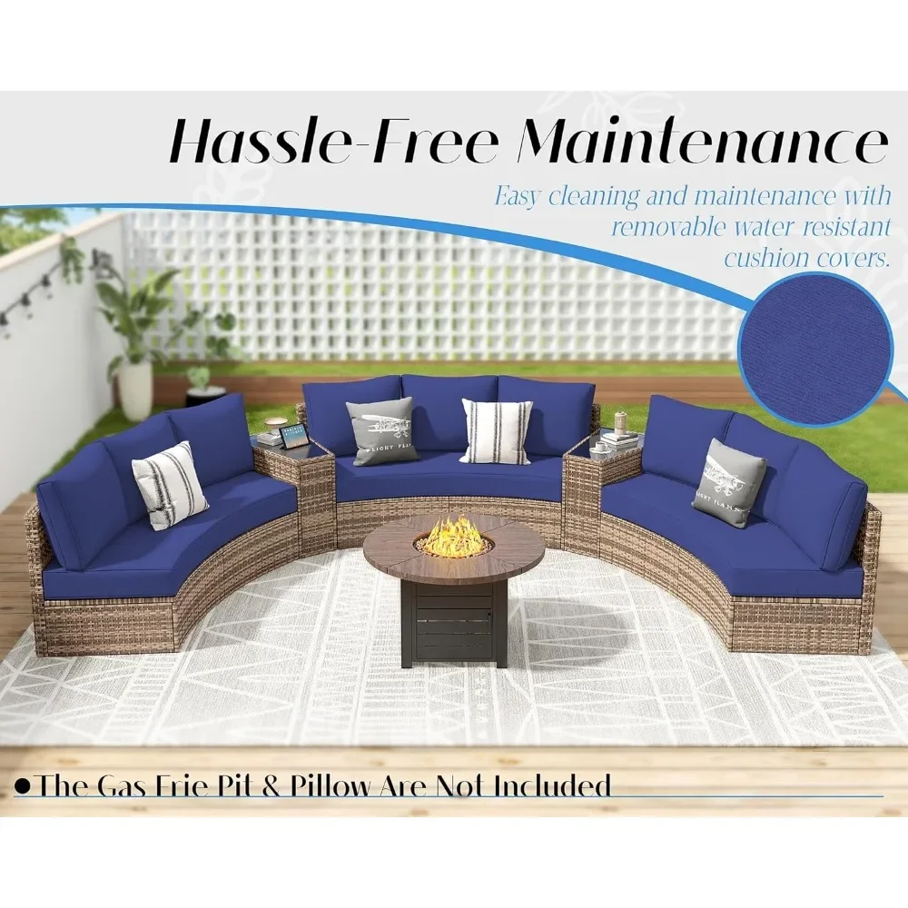 Furniture Sets, 3 Piece Half-Moon Sectional Round Sofa Set, Outdoor Patio Furniture with Cushions for Beach, Pool, Balcony 4