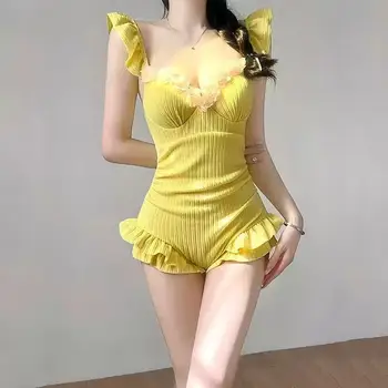 ShaSha One-Piece Swimsuit High-Waist Sexy Backless Gathered for Beach Vacation Hot Spring Soaking Lexc001