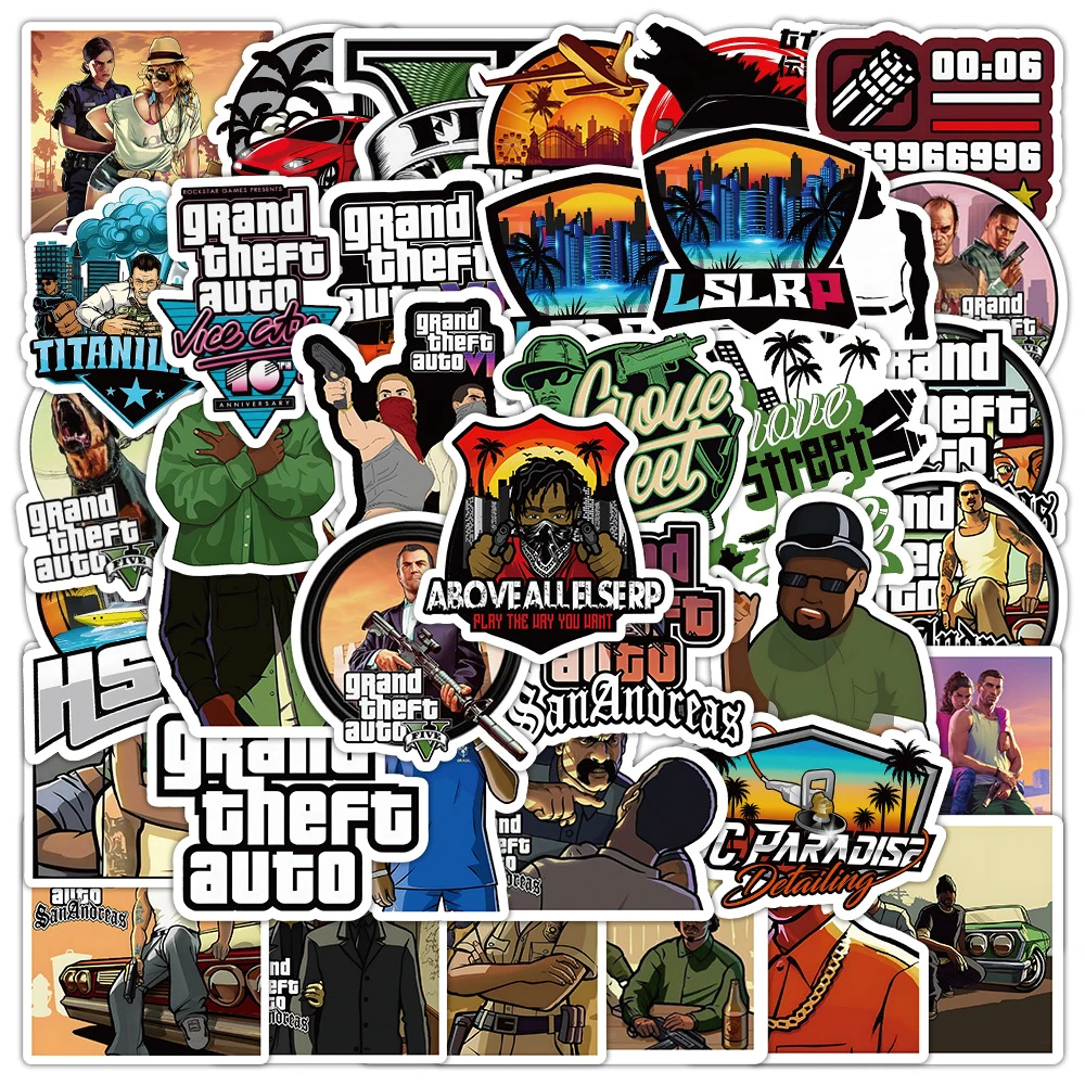 

10/30/50pcs Hot Game GTA Cartoon Stickers Motorcycle Skateboard Luggage Car Phone Classic Cool Toy Graffiti Sticker Decals Kids
