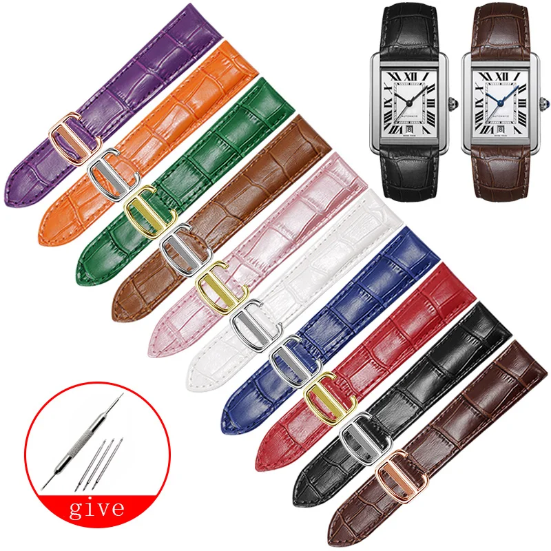

YOPO Watchband Genuine Leather WatchStrap 14/18/20/25mm Bracelet For Men/Woman Replace Watch Band For Cartier Tank Must Solo