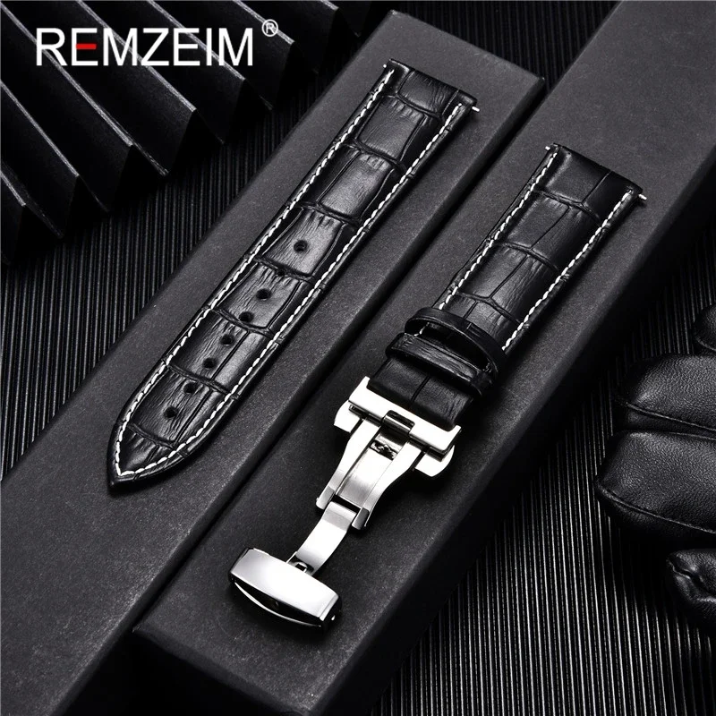 Lederarmband 18mm 19mm 20mm 21mm 22mm 24mm Herren Damen Lederarmband Automatischer Schmetterlingsverschluss Uhrenarmband Uhrenzubehör – Detail 3