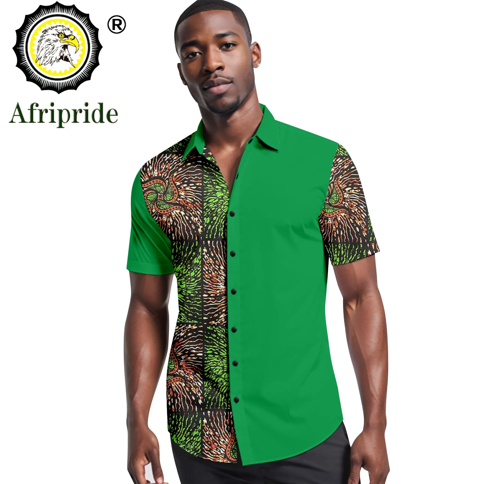Men Bazin Riche African Print Shirts Short Sleeve V-neck Plus Size Dashiki Tops A2312005