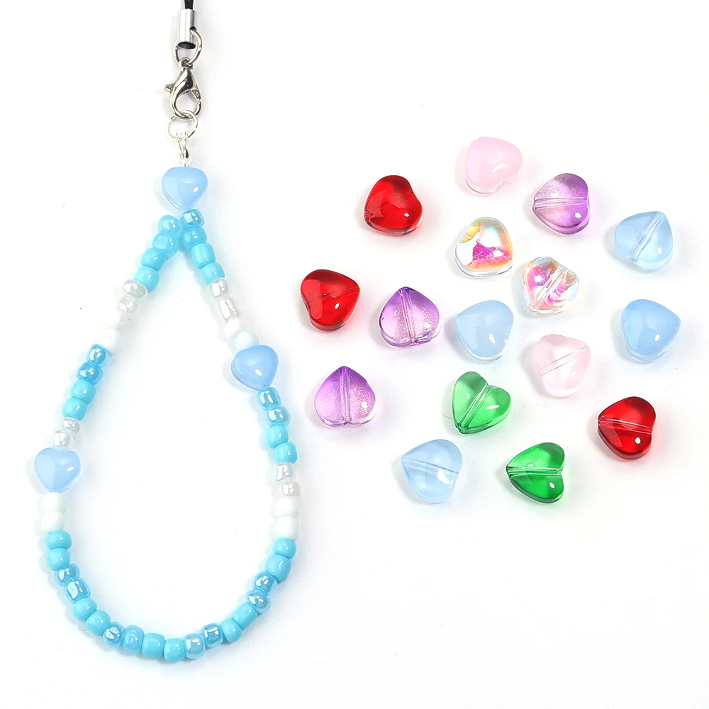 50Pcs 8mm 투명 하트 모양 체코 유리 구슬 램프워크 크리스탈 구슬 수제 목걸이 귀걸이 DIY 쥬얼리 만들기