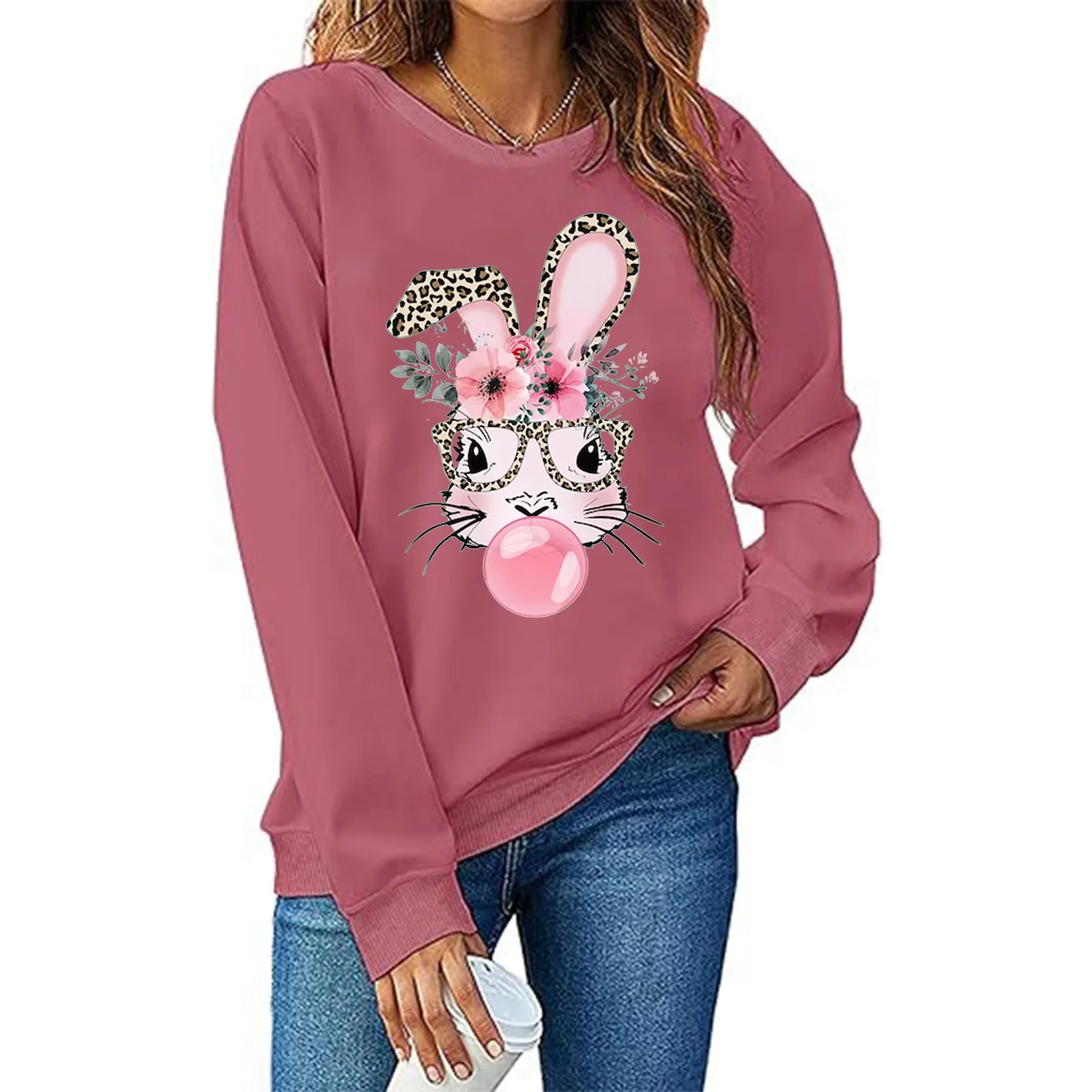 

Fleece Pants Women Petite 2024 Women's Fashion Easter Printed Sweatshirt Round Neck Long Christmas Shirt Long Sleeve Women
