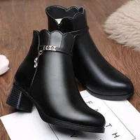 Autumn Winter Fashion Women Soft Leather Ankle Boots Anti-slip Warm Plush Casual Elegant Thick Heel Trend Platform Boots - Image 4