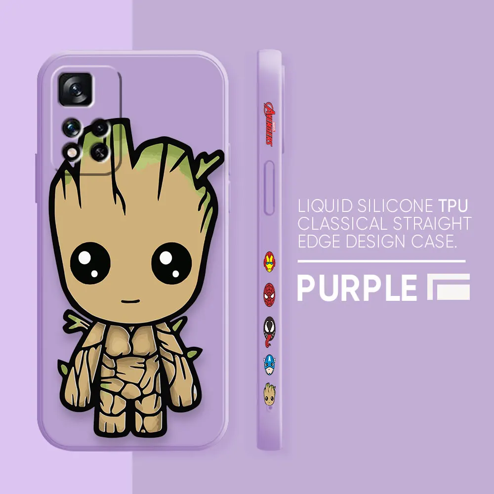 thumbnail image 1 of Case For Redmi Note 12 11 11T 11R 11E 9 9S 8 7 7S PRO PLUS 4G 5G Colour Simple Liquid silicone Case Cartoon Marvel Baby Groot, 1 of 5