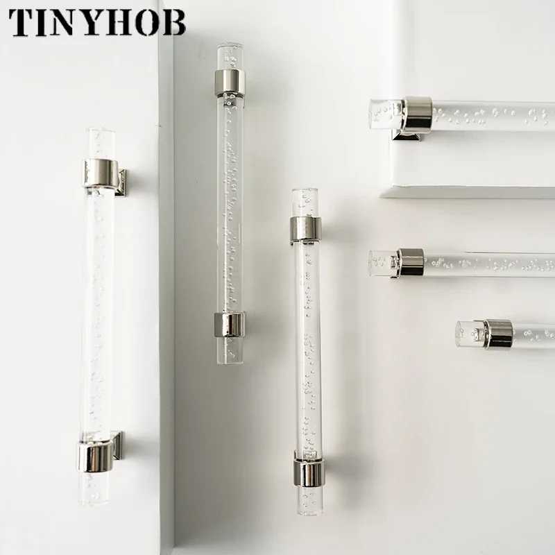 Clear Bubble Acrylic Handle Modern Style Drawer Knobs T Bar Handle Bathroom Pulls Kitchen Cabinet Door Pull