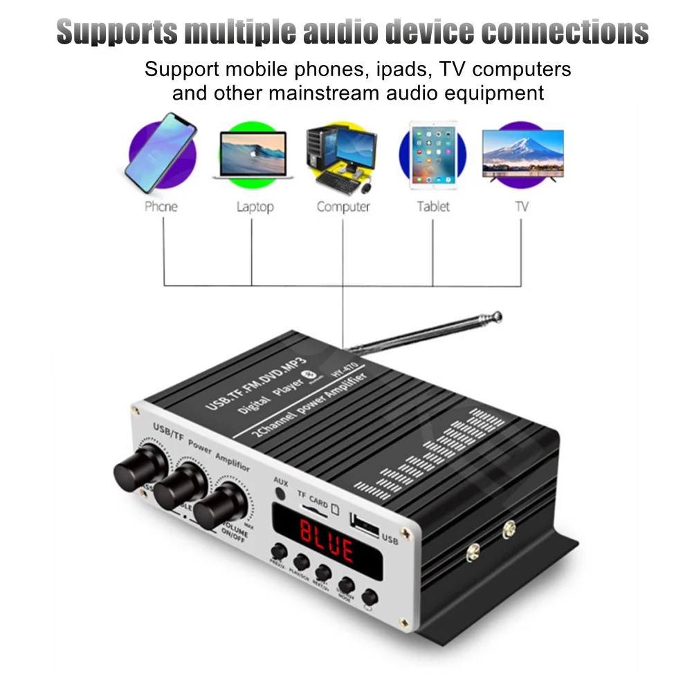Hifi Power Amplifier 470 Channel 2.0 Bluetooth 20W*2 Bass Treble Digital Audio A