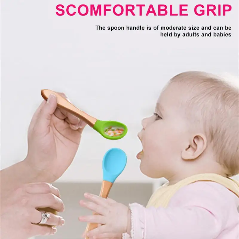 Tableware Baby Spoon Fork Set Children's Silicone Wooden Feeding Training Baby Dinnerware Cutlery Feeding Supplies 2pcs/set cutlery set,western style cutlery set,picnic cutlery set,picnic tableware,camping cutlery set,wooden cutlery set,baby feeding spoons