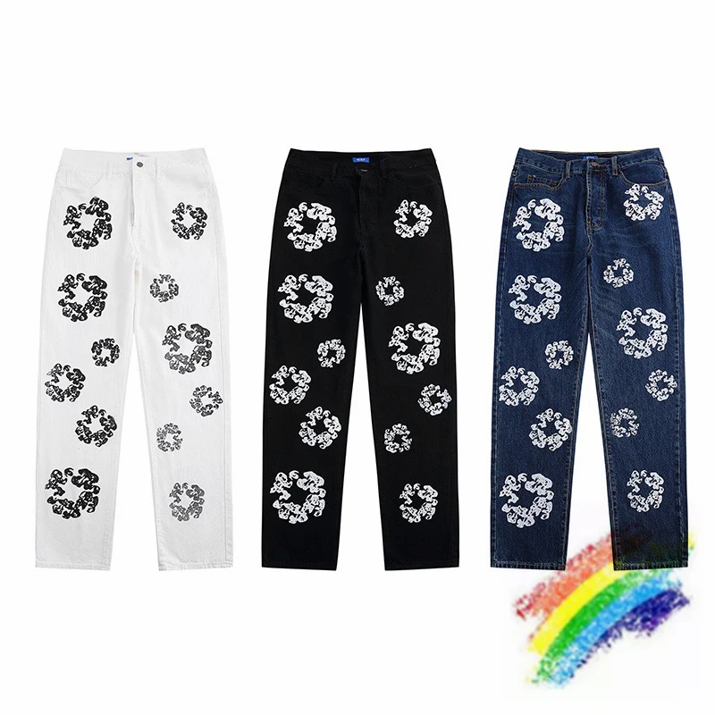 

Puff Print Jeans Men Women High Quality Kanye Vintage Jean Pants