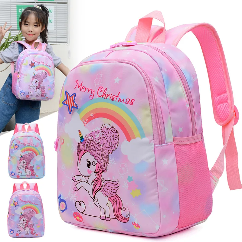 

Girls' Kindergarten Schoolbag Delicate Unicorn Print Nylon Backpack Lightweight Weight Protection Spine Backpack for Baby Boys