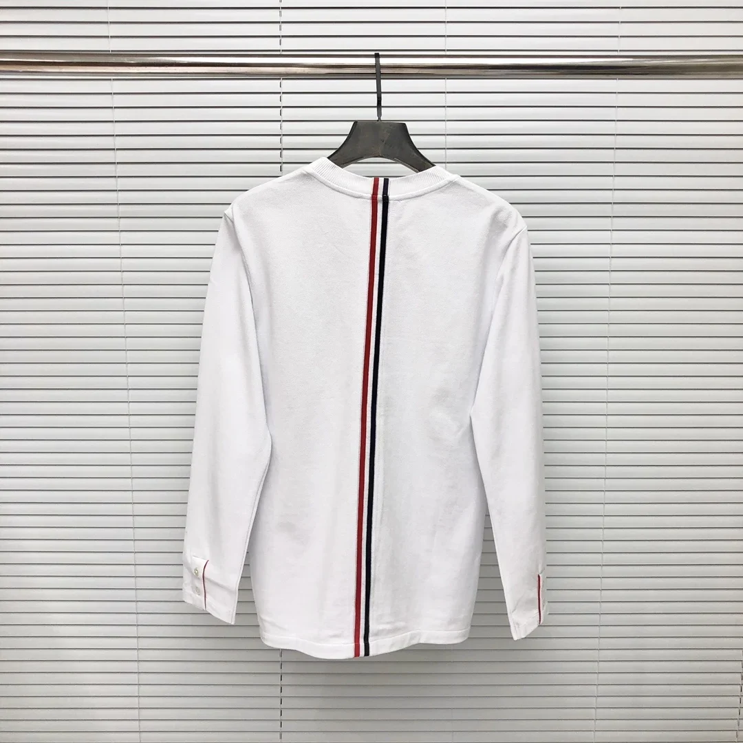 

TB Spring and Autumn Men's T-shirt with Stripe Ribbon Design on the Back Fashion Brand Round Neck Long sleeved Cotton T-shirt