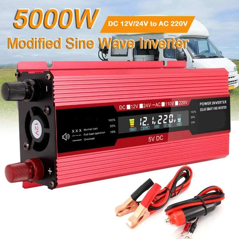 

3000/4000/5000W DC 12V 24V to AC 220V Power inverter Modified Sine Wave LCD Display USB Car Transformer Convert Charge Converter
