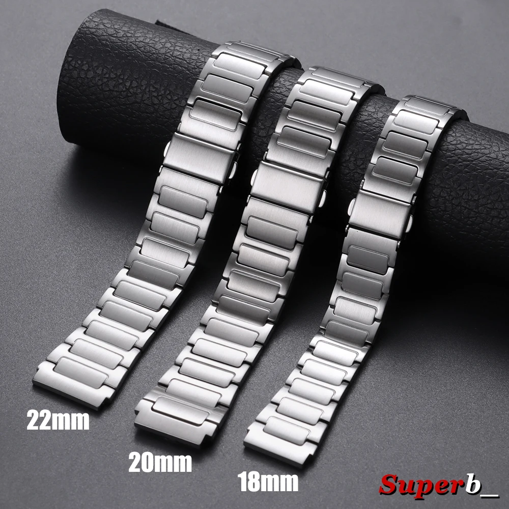 Elegant Silver & Black Stainless Steel Watch Bracelet with Butterfly Clasp