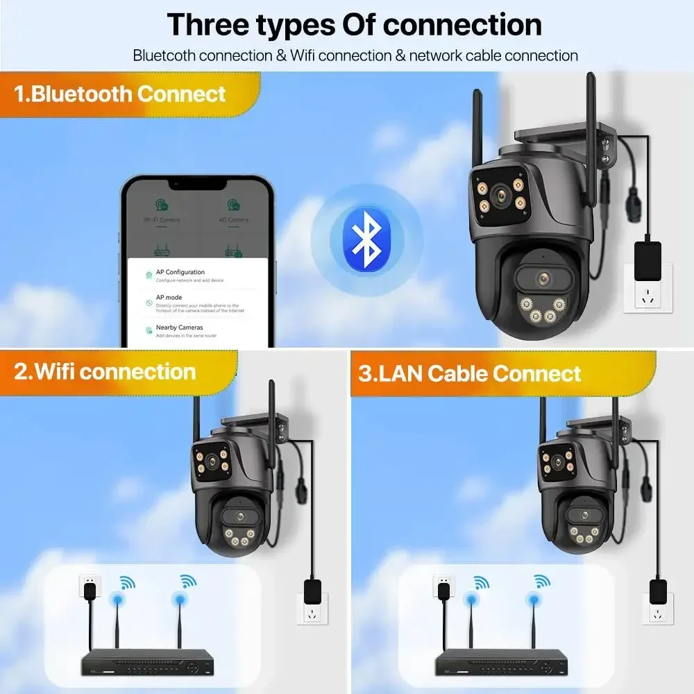 Security Camera 4K 8MP PTZ camera dual lens dual screen IP camera outdoor 4MP HD automatic tracking security protection CCTV