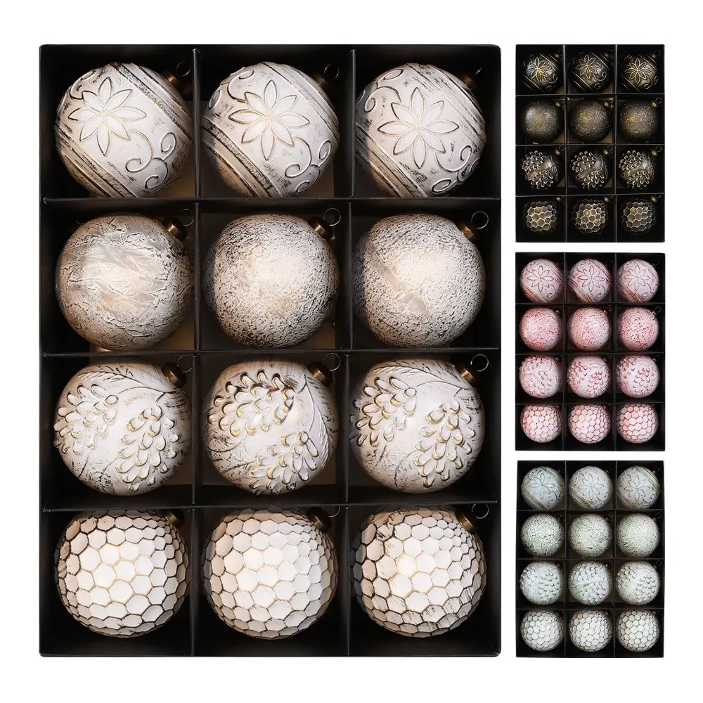 12pcs 8cm Christmas Hanging Balls Shatterproof Plastic Painted Christmas Ball DIY Crafts Vintage Xmas Tree Decoration Home Decor