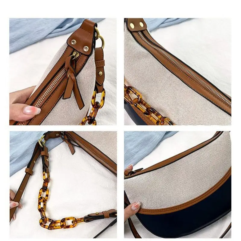 Shoulder Bags For Women 2023 New  Trend Fashion Canvas Leather Handbag Female Chain Half Moon Armpit Bag Free Shipping