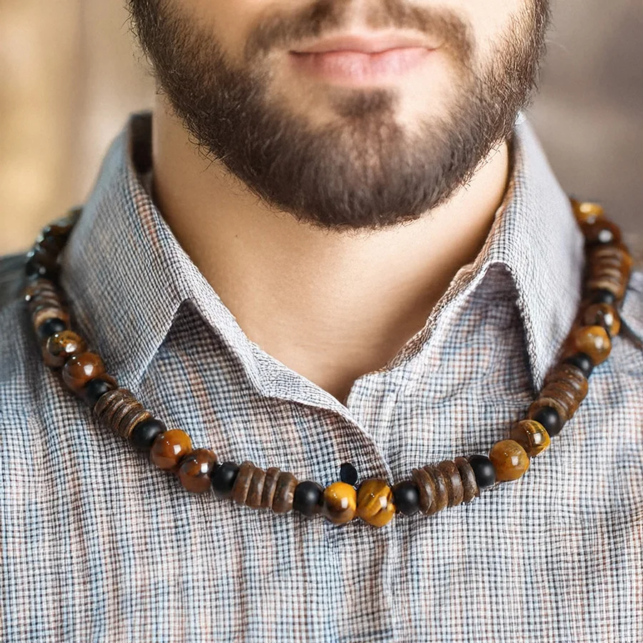 Men Natural Coconut Husk Wooden Necklace Choker