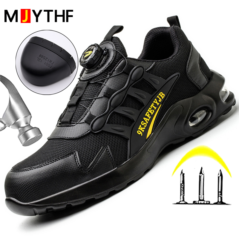 Men's Rotating Button Safety Shoes Steel Toe Work Sneakers Indestructible Shoes Puncture-ProofÂ work Boots Air Cushion Men Boots