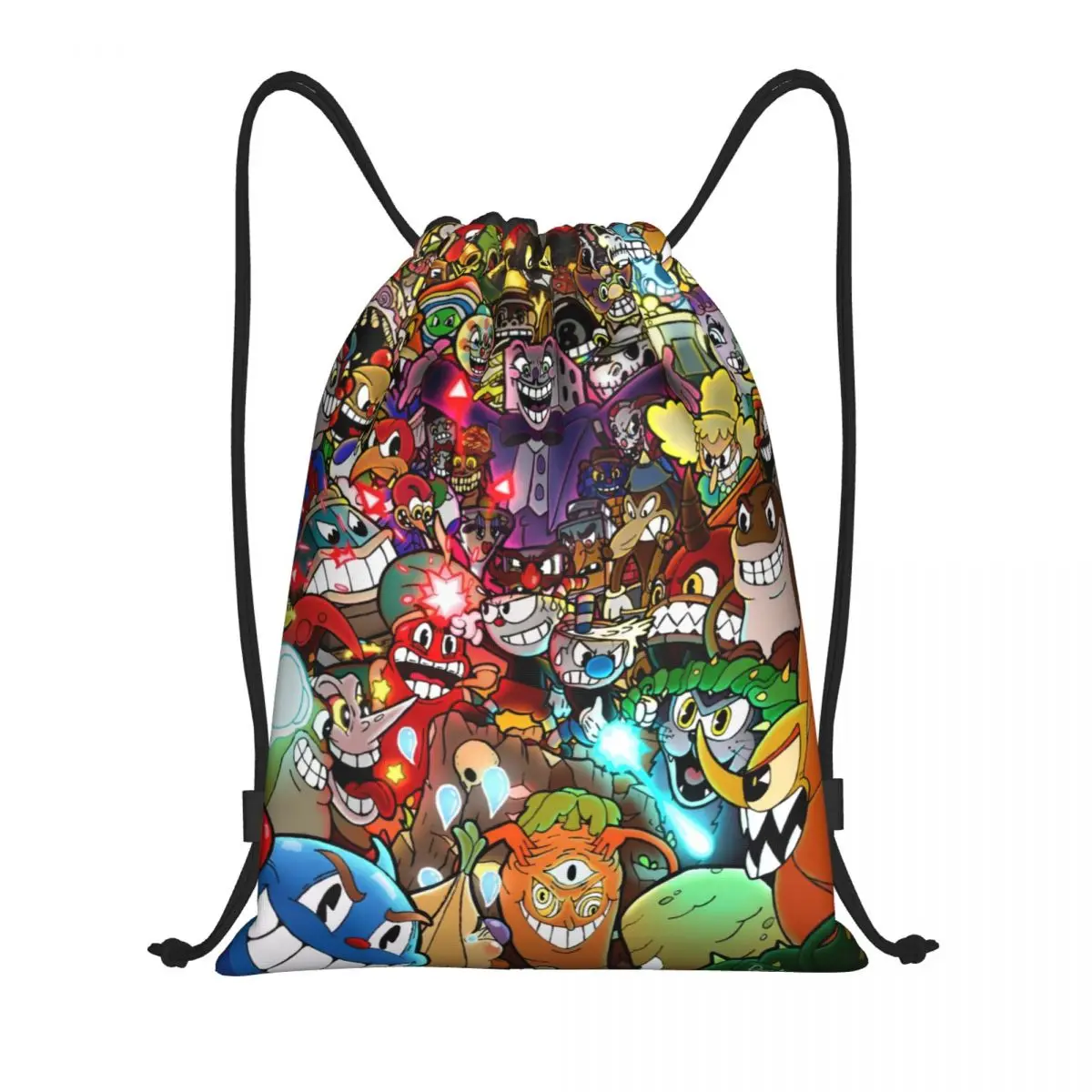 

Hot Game Cartoon Cuphead Mugman Drawstring Bags Men Women Portable Sports Gym Sackpack Training Storage Backpacks