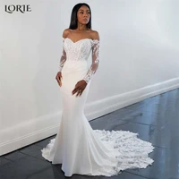LORIE Vintage Lace Mermaid Wedding Dresses Off Shoulder Long Sleeves Appliques Bridal Gowns Backless Bodycon V-Neck Bride Dress 1