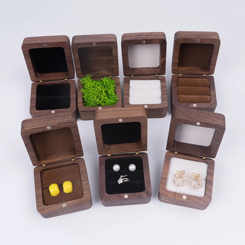 Scatola Porta Anelli In Legno Di Noce Massello – Stile Retrò, Fatta A Mano, Con Interno In Velluto, Vuota Per Personalizzare, Regalo Per Proposta O Matrimonio - 3