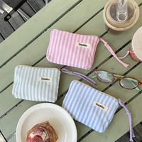 Petit sac à cosmétiques mignon, Mini organisateur rayé en toile pour femmes, sac de maquillage pour rouge à lèvres, sac à main 2