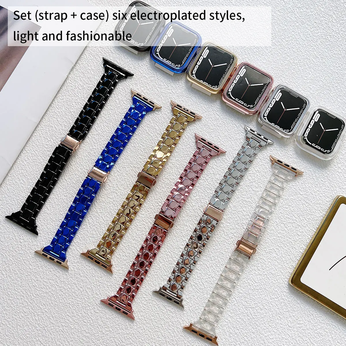 Electroplated light color change set for Apple Watch model 44/45/41/40/49/42/38mm strap, simple fashion for iwatch series 987654 2