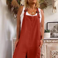 Combinaison à bretelles ajustables pour femme, style rétro, couleur unie, bretelles amples, col carré, sans manches, poches, pantalon longueur cheville 4