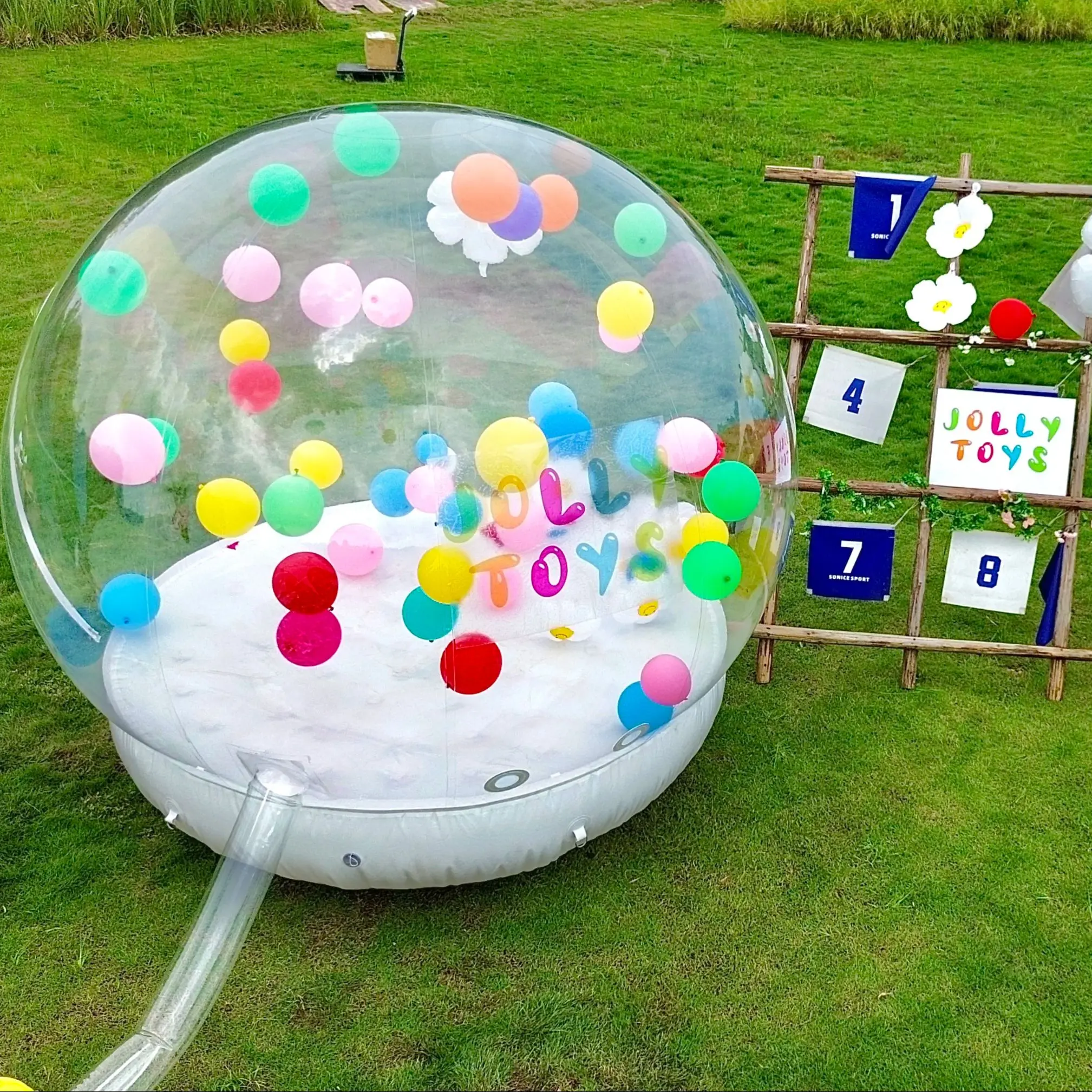 JOLLY TOYS Balloon inflatable bubble house with trampoline and transparent dome PVC material  with blower 6