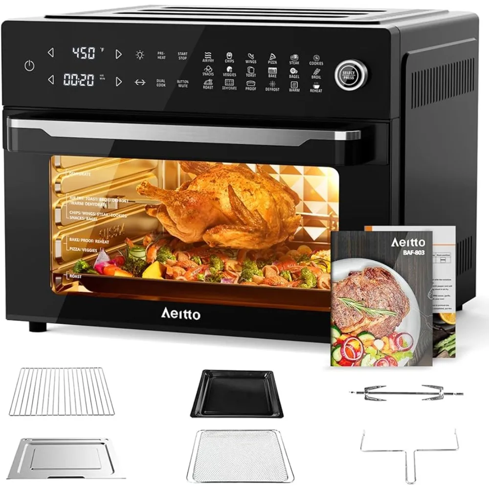 

32-Quart PRO Large Air Fryer Oven| Toaster Oven Combo | with Rotisserie, Dehydrator and Full Accessories | 1800w, Black