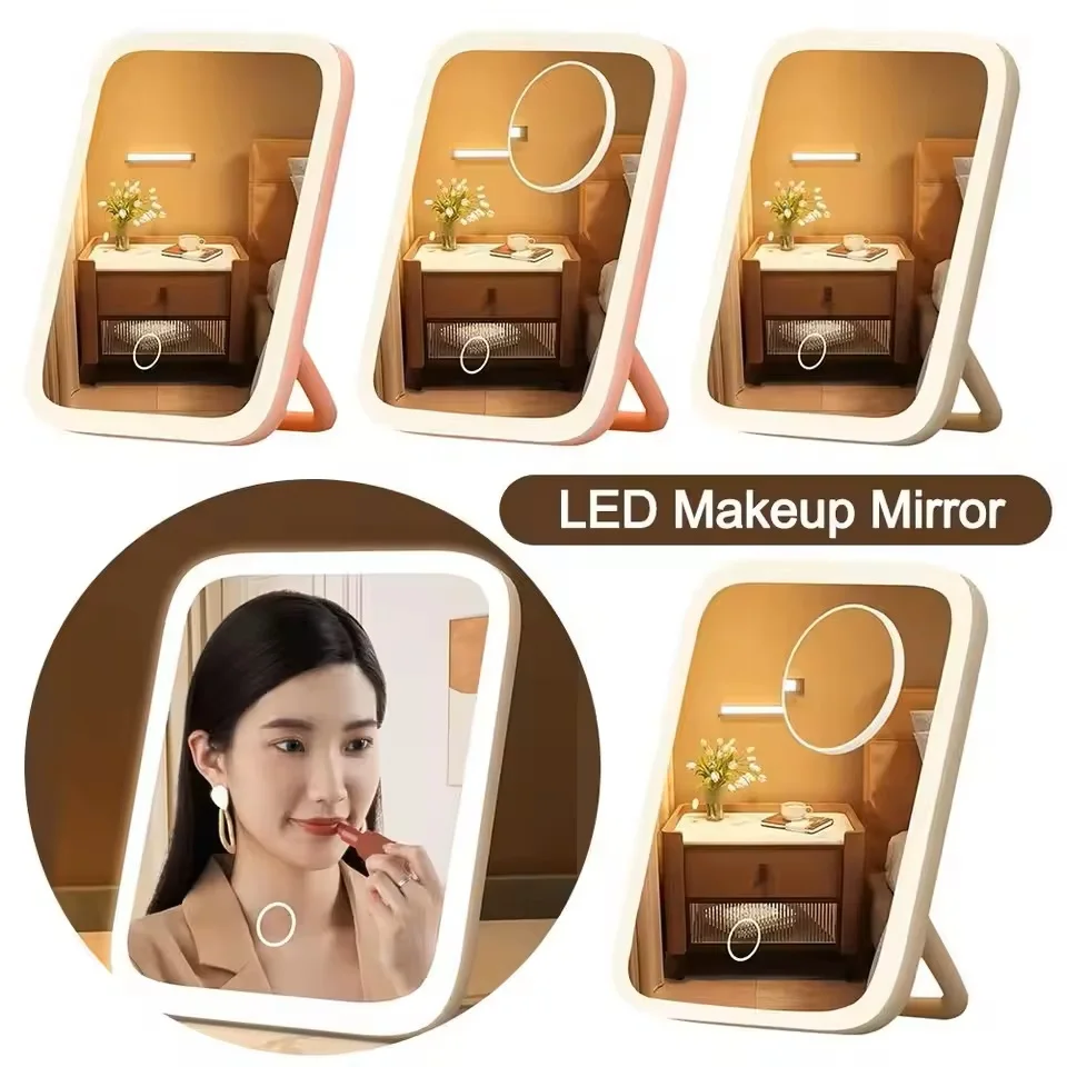 LED Vanity Mirror with Lights, 3 Color 360&deg; Rotating Touch Control Makeup Mirror, USB Powered for Tabletop Bedroom Travel