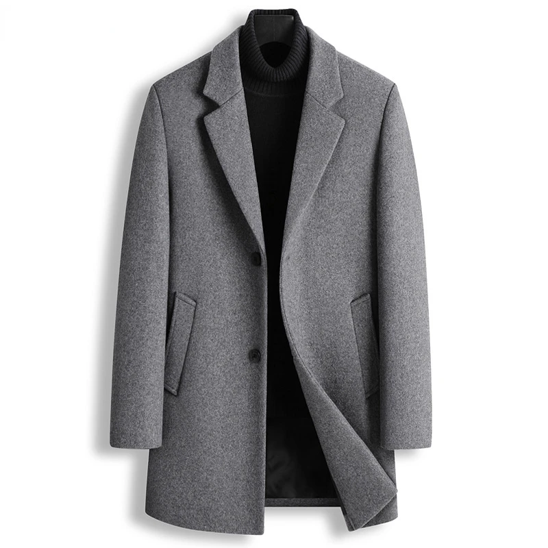 

Mens Gray Wool Trench Overcoat 2023 Winter New Slim Fit Notched Lapel Peacoat Single Breasted Business Cashmere Coat Windbreaker