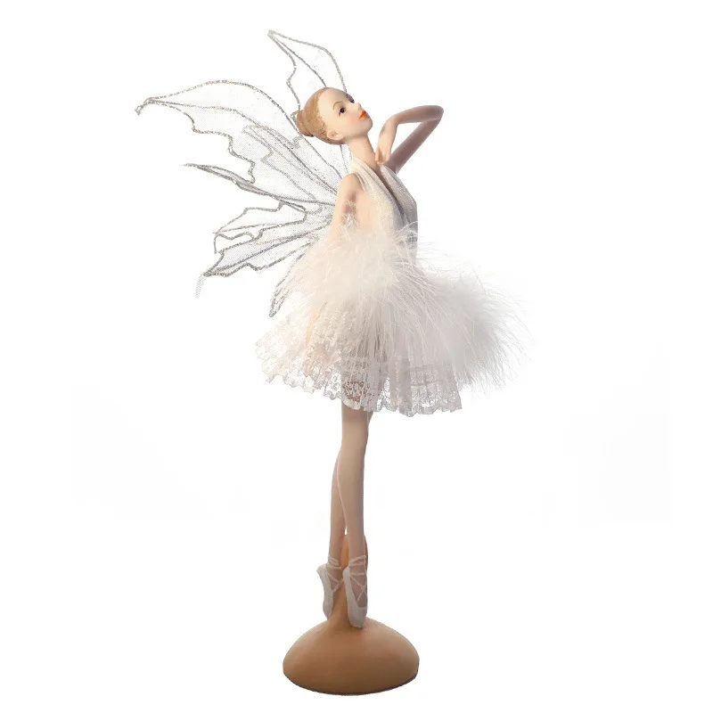 Ballerina Fairy Garden Miniature Figurines Resin Ballet White Feather Angel Ornaments Girl Room Decoration Home Decor Modern