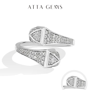 ATTAGEMS Double Snake S925 Silver Moissanite Rings Women Men Lab Diamond Adjustable Ring 18KGold Plated Luxury Jewelry for Party