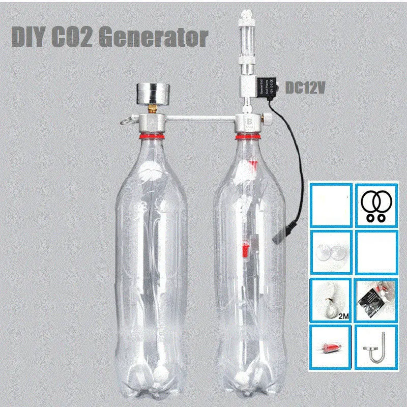 

ZRDR Aquarium CO2 Generator System DIY Kit Solenoid Valve Pressure Air Flow Adjustment Water Plant Fish Check Valve Diffuser