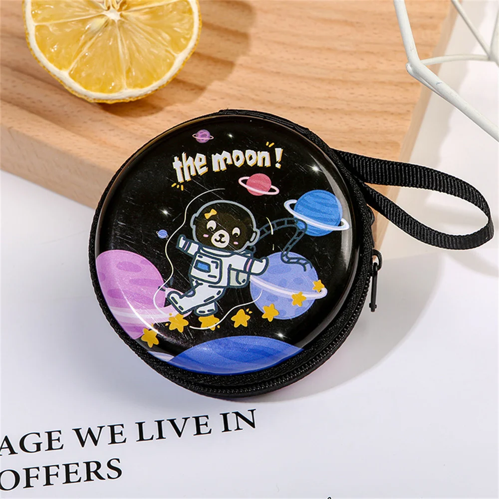 Round Cartoon Tinplate Box Coin Purse Mini Wallet Change Bag Portable Headphone Bag Handheld Double Zipper Key Bags