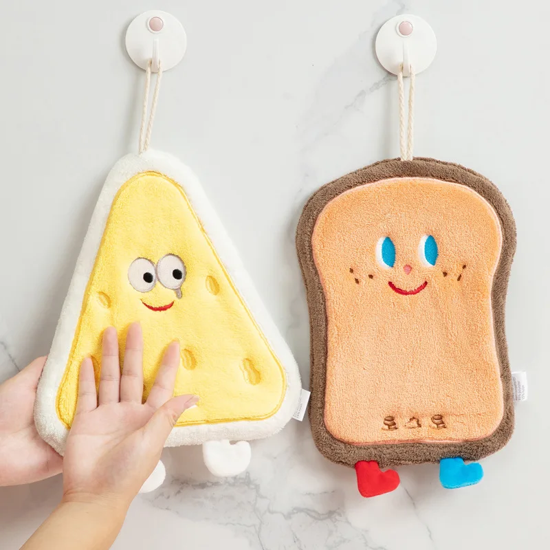 Cute Cartoon Pattern Hanging Towel For Wiping Hands Absorbent Soft Towel Hanging Loop For Bathroom Bathroom Supplies 1pc