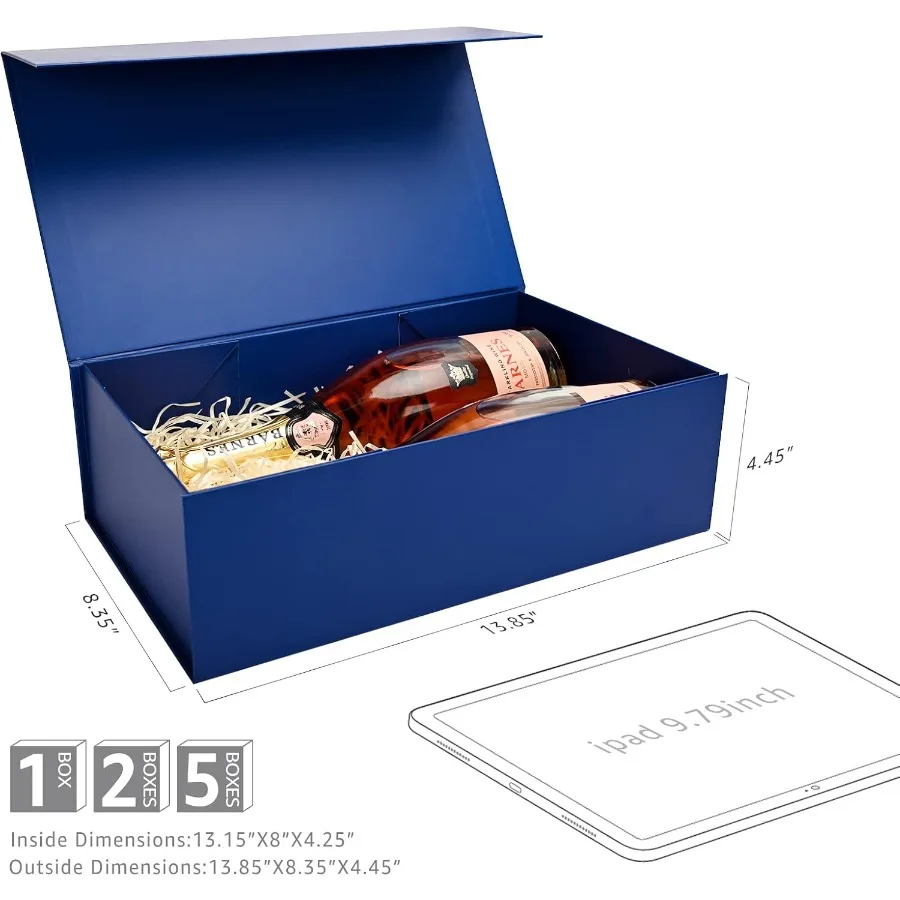 Large Gift Boxes 5 Pack 13.85 x 8.35 x 4.45 Inch for Birthday Parties Weddings and Holiday Presents with Matching Ribbon Greeti