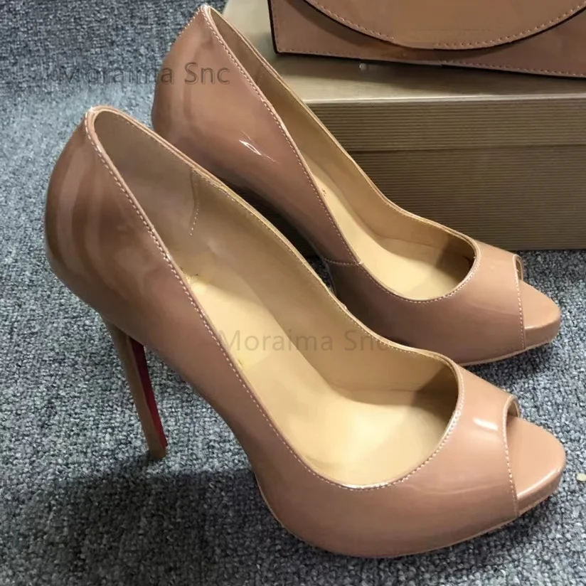 Women Sandals Pink Yellow Patent Leather Peep Toe Sandals for Women Stiletto High Heels Girls Party Slip On Pumps