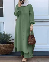 Ensemble de vêtements de sport deux pièces pour femmes, chemise à manches longues, pantalon à jambes larges, monochromatique élégant, vêtements de luxe islamiques, arabe 3