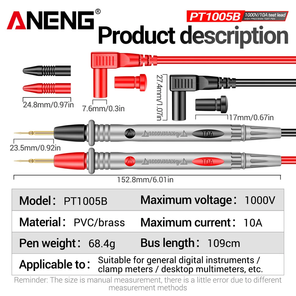 10A 1000V Digital Multimeter Probe Test Lead Kit with Needle Pin Wire and Pen