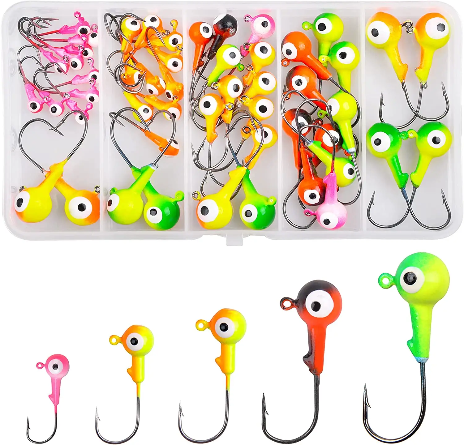 46PCS Fishing Jig Head Hooks Crappie Jig Lure Hook Kit Round Head