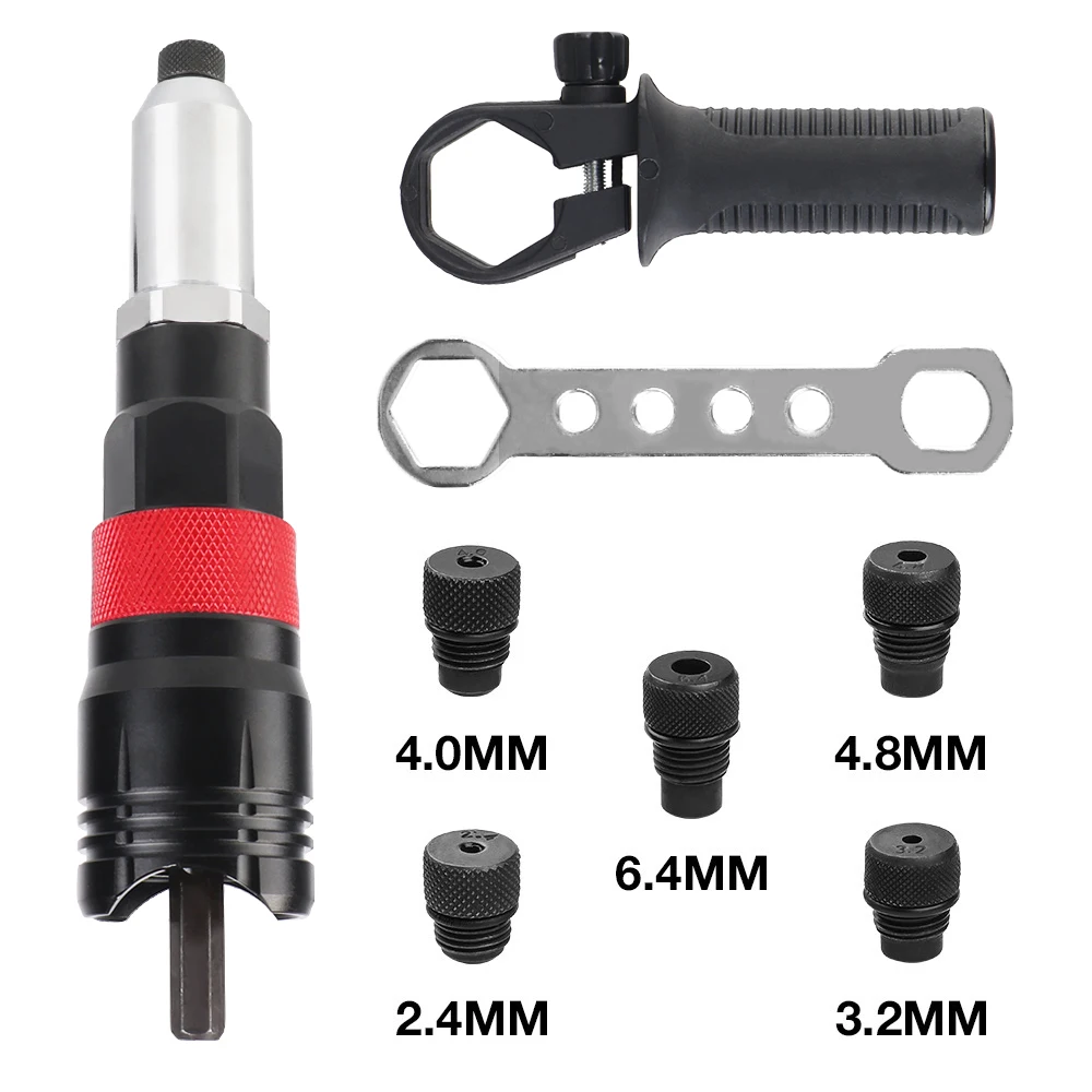 Home Cordless Electric Rivet Nut Tool Rivet Nut Gun Converter Gun Adapter 2.4MM/3.2MM/4.0MM/4.8MM/6.4MM Insert Riveting Tool