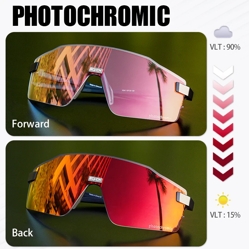 SCVCN Color Photochromic Cycling Glasses Sunglasses for Men Cycling Road Mountain Bike Glasses and Women Casual Hiking Windproof
